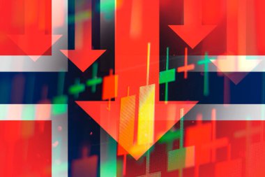 Ekonomideki düşüşü veya Norveç borsasında düşüşü gösteren oklar