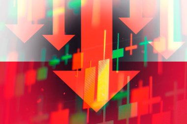 Ekonomideki düşüşü veya Polonya borsasında düşüşü gösteren oklar