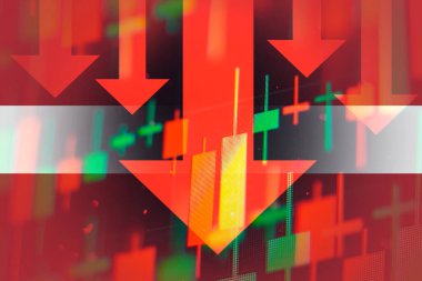 Ekonomideki düşüşü veya Letonya borsasında düşüşü gösteren oklar