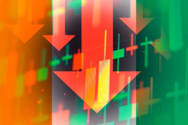 Ekonomideki düşüşü gösteren oklar ya da Fildişi Sahili borsasında düşüş eğilimi