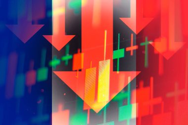 Ekonomideki düşüşü veya Fransa borsasında düşüşü gösteren oklar 