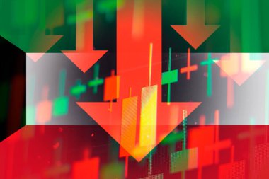 Ekonomideki düşüşü veya Kuveyt borsasında düşüşü gösteren oklar