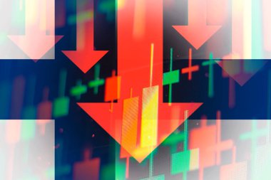 Ekonomideki düşüşü veya Finlandiya borsasında düşüşü gösteren oklar