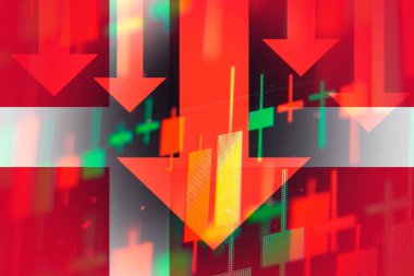 Ekonomideki düşüşü veya Danimarka borsasında düşüşü gösteren oklar