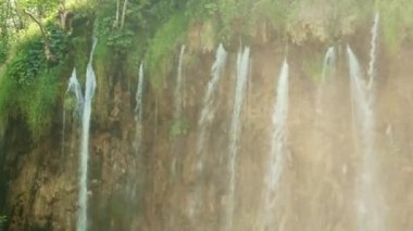 Yeşil yosun ve sarmaşıklar kayalıkları şelalelerle kaplar.