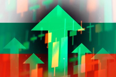 Bulgaristan 'daki borsada iyileşme veya büyümeyi gösteren yeşil okların artması 