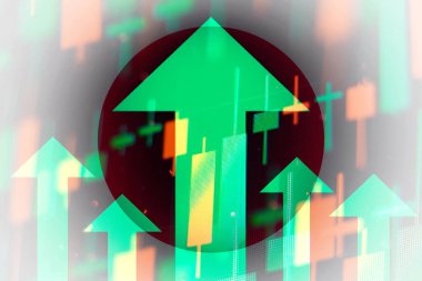 Artan yeşil oklar Japonya 'daki ekonomik gelişmeleri veya borsadaki büyümeyi gösteriyor