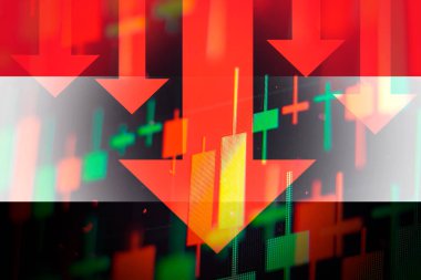 Ekonomideki düşüşü veya Yemen borsasında düşüşü gösteren oklar