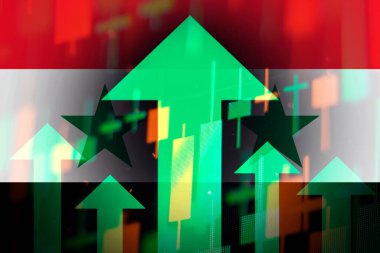 Artan yeşil oklar, Suriye 'deki ekonomik iyileşmeleri veya hisse senetlerinin büyümesini gösteriyor