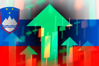 Artan yeşil oklar, Slovenya 'daki ekonomik iyileşmeleri veya hisse senetlerinin büyümesini gösteriyor