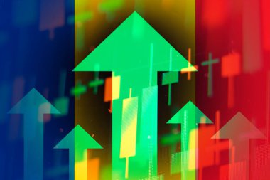 Ekonomideki iyileşmeleri veya Romanya 'daki borsa büyümesini gösteren yeşil okların artması 