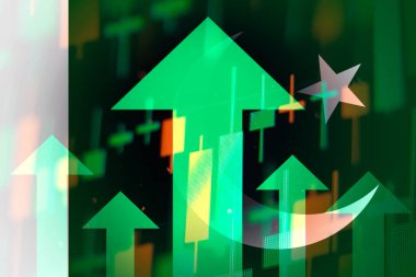 Artan yeşil oklar, Türkiye 'deki ekonomik gelişmeleri veya hisse senetlerinin büyümesini gösteriyor 