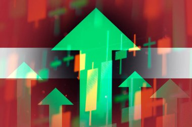 Artan yeşil oklar, ekonomideki iyileşmeleri veya Avusturya borsasında hisse senetlerinin büyümesini gösteriyor