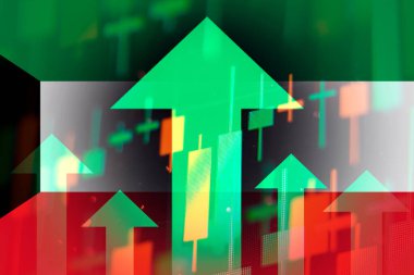 Artan yeşil oklar, ekonomideki iyileşmeleri veya Kuveyt borsasında büyümeyi gösteriyor