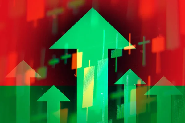 Increasing Green Arrows Showing Improvements Economy Growth Stocks Stock Exchange — Stockfoto