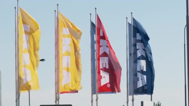 Ikea Logo Flags Wind Sky July 2022 Prague Czech Republic — Stock Video