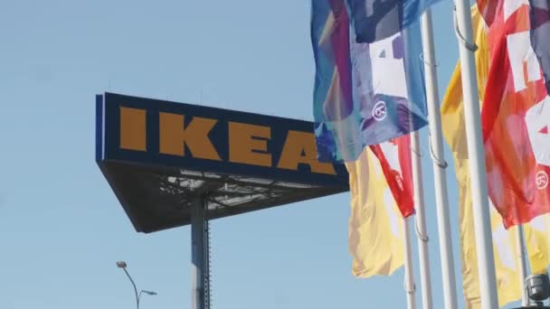 Flags Waving Wind Sky Signboard July 2022 Prague Czech Republic — 图库视频影像