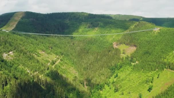 Aerial View Suspension Sky Bridge 721 Mountains Dolni Morava Czech — Stockvideo