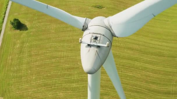 Close Propeller Windmill Yellow Field Mountains Background — Stock video