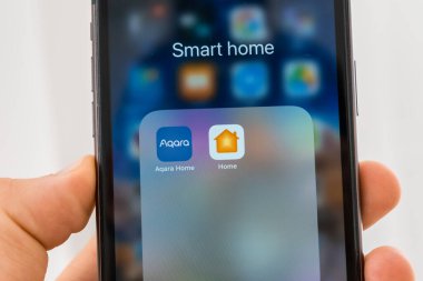 Aqara and Home application on the iPhone screen, September 2022, Prague, Czech Republic