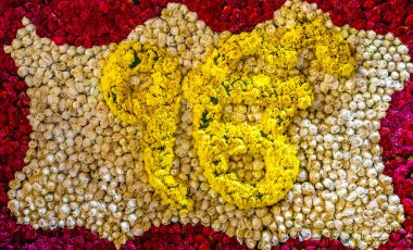 Sri Harmandir Sahib decorated with millions of flowers for Prakash Purab of Sri guru Granth sahib.