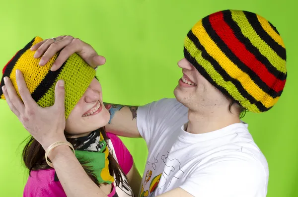 Seven çift rasta-Cap aptalı oynuyor — Stok fotoğraf