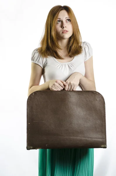 Fille avec une valise — Photo