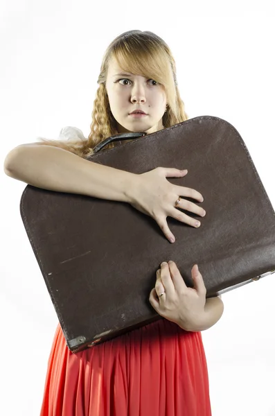 Chica con una maleta — Foto de Stock