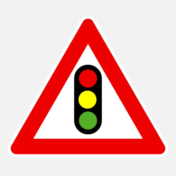 传病媒介危险道路标志前方的交通灯 — 图库矢量图片