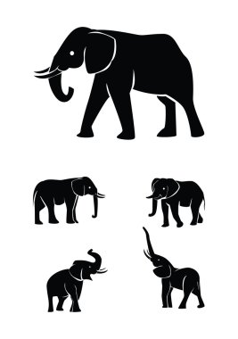 Vector illustration of elephant set silhouette