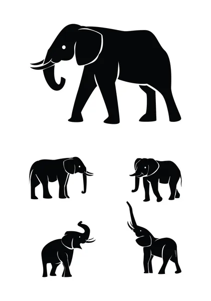 Vector illustration of elephant set silhouette — Stock Vector