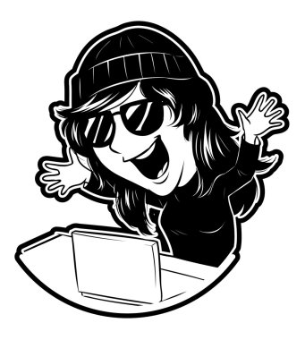 Illustration of woman with computer clipart