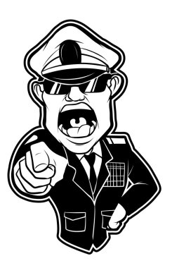 Black and white clipart Angry Millitary General clipart