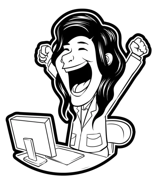 Illustration of Happy Businesswoman at her computer — Stock Vector
