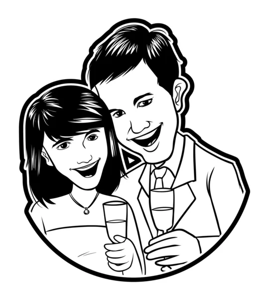 Illustration von Mann und Frau beim Weintrinken — Stockvektor