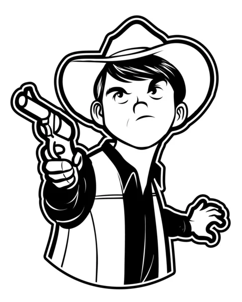 Zwart-wit clipart cowboy met pistool — Stockvector