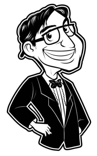 Black and white clipart nerd man — Stock Vector