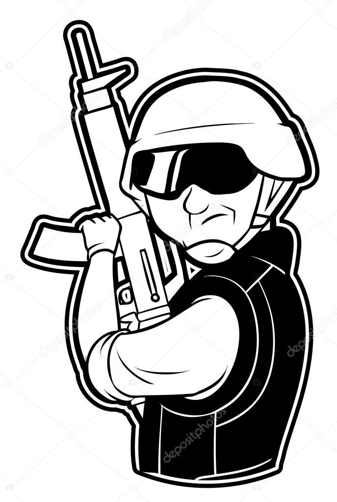Black and white clipart soldier
