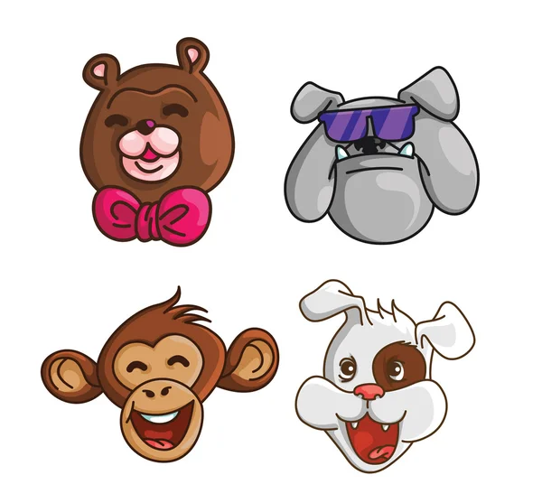 Funny Head Collection Bear,BullDog,Dog   Monkey — Stock Vector