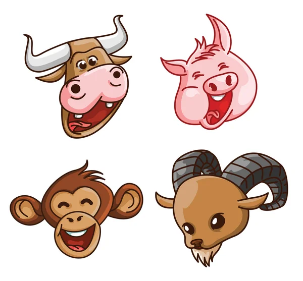Állati fej gyűjtemény sertés, tehén, majom kecske — Stock Vector