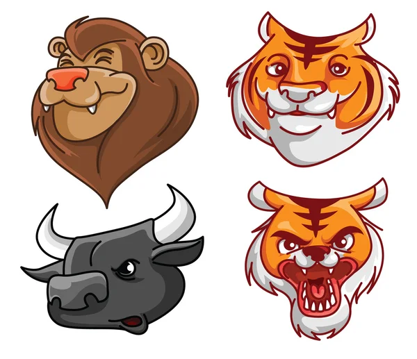 Vilda djur huvud samling lejon, tiger buffalo — Stock vektor