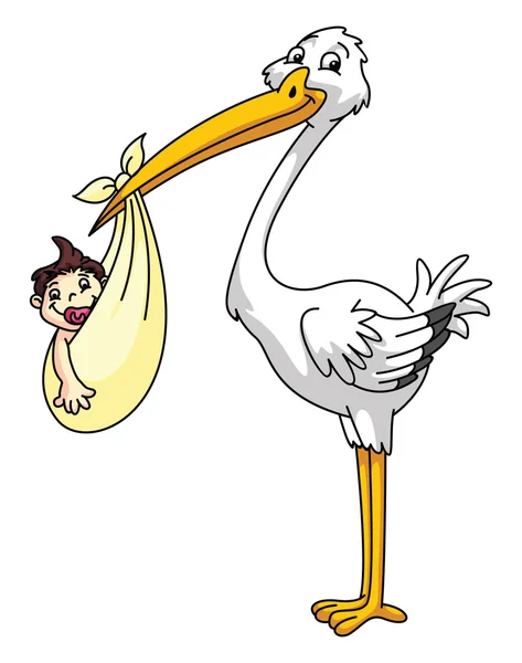 Stork with new born baby — Stock Vector