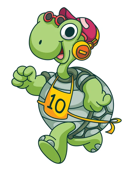 Esporte correndo tartaruga engraçado desenhos animados — Vetor de Stock
