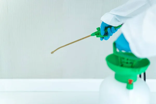 Sanitary Staff Sanitizing Surface Building Cause Coronavirus Covid Disease Pandemic — Stock Photo, Image