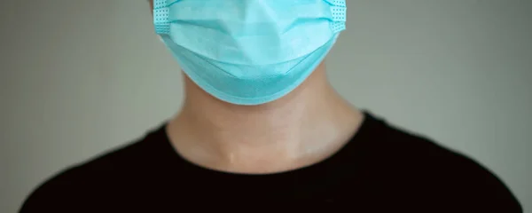 Unrecognizable Asian Young Man Black Shirt Wearing Protective Face Mask — Stock Photo, Image