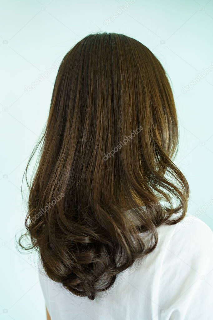 Isolated with clipping path of back view of woman hair style and coloring close up.