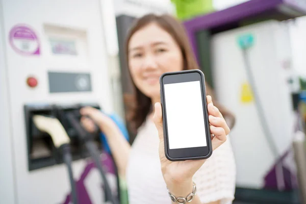 Pantalla Vacía Teléfono Inteligente Maqueta Aislado Con Ruta Recorte Mujer —  Fotos de Stock