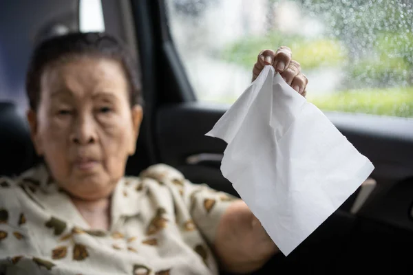 Asian Elder Woman Age Years Old Using Hygiene Tissues Clean — Foto Stock