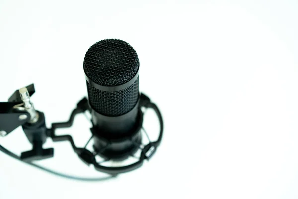 Professional Condenser Microphone Microphone Holder Close Copyspace Live Podcast Streaming — Stock Photo, Image