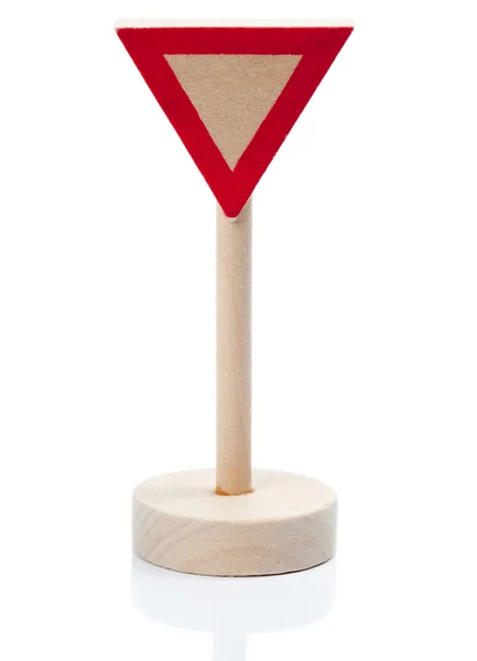 Wooden toy yield sign (Vorfahrt achten) — Stock Photo, Image